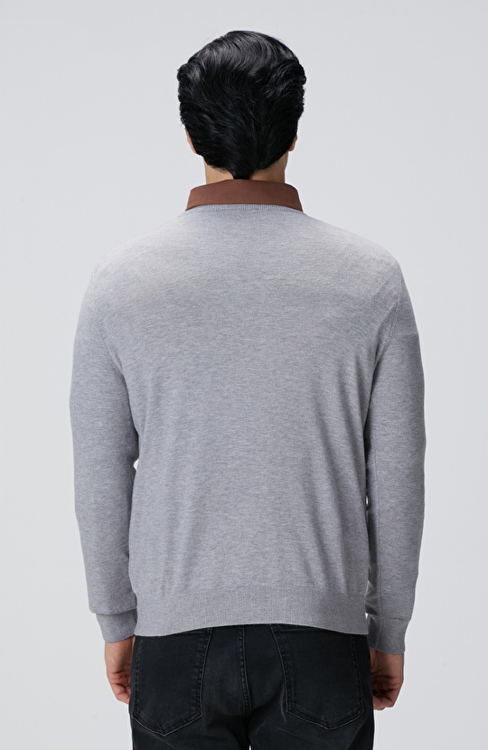 Gri Melanj Basic Triko Kazak