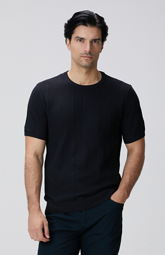 Lacivert Jakarlı Triko Kazak