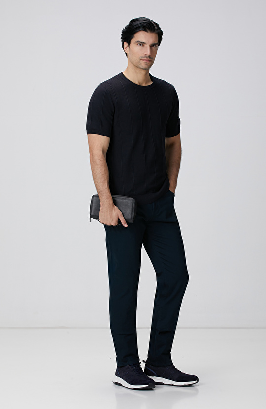 Lacivert Jakarlı Triko Kazak