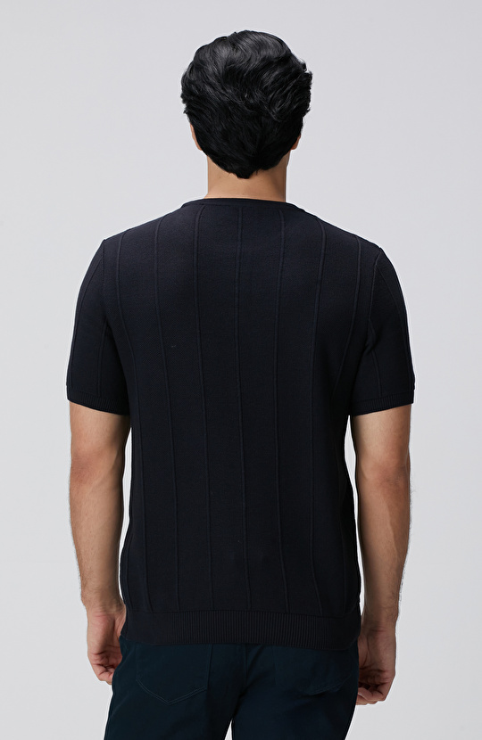 Lacivert Jakarlı Triko Kazak