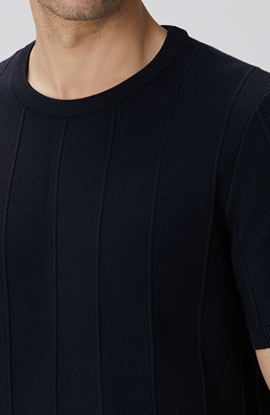 Lacivert Jakarlı Triko Kazak