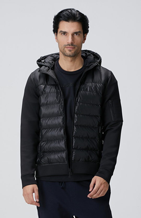 N-Tech Siyah Kapüşonlu Puffer Mont