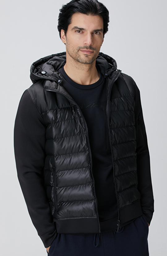 N-Tech Siyah Kapüşonlu Puffer Mont