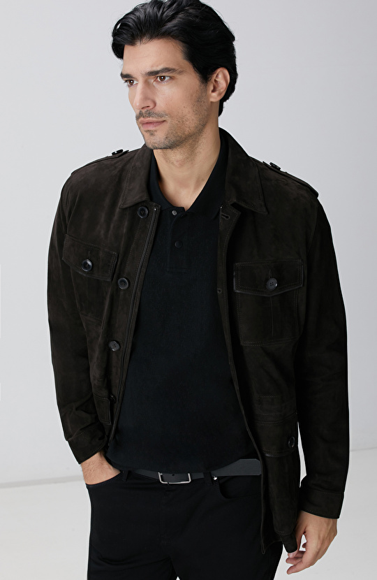 Kahverengi Deri Coat Ceket