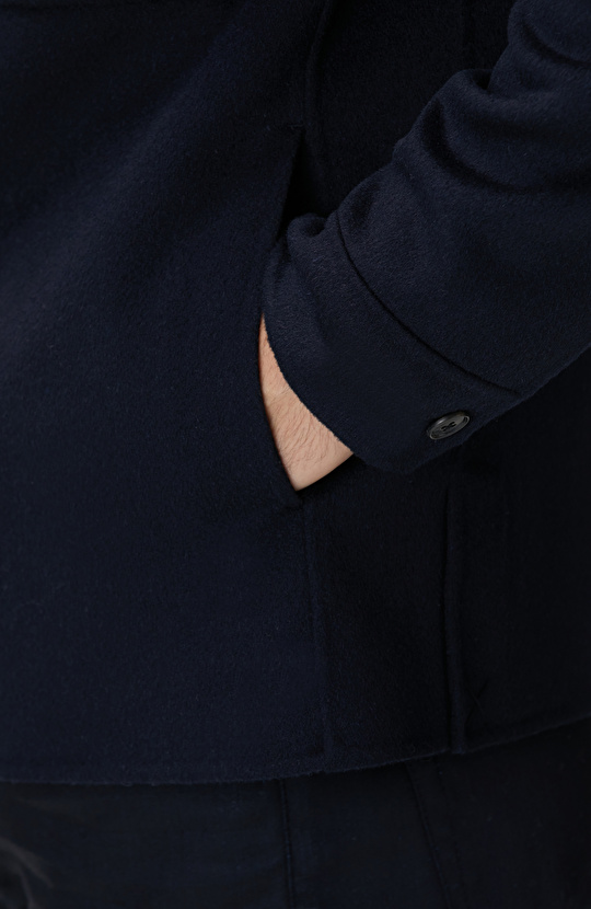 Lacivert Yün Karışımlı Handmade Mont