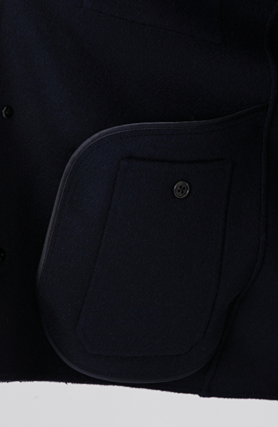 Lacivert Yün Karışımlı Handmade Mont