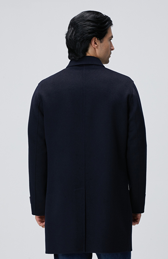 Lacivert Yün Karışımlı Dikişsiz Handmade Palto