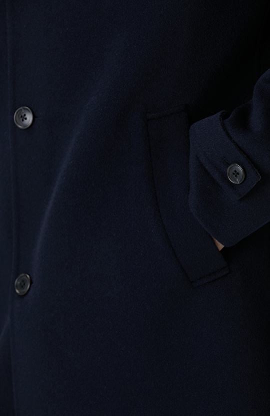 Lacivert Yün Karışımlı Dikişsiz Handmade Palto