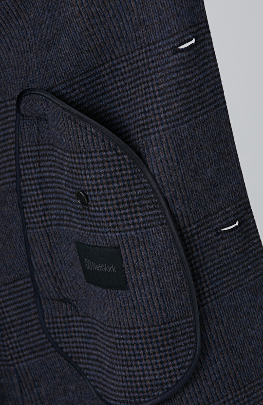 Lacivert Yün Karışımlı Dikişsiz Handmade Palto