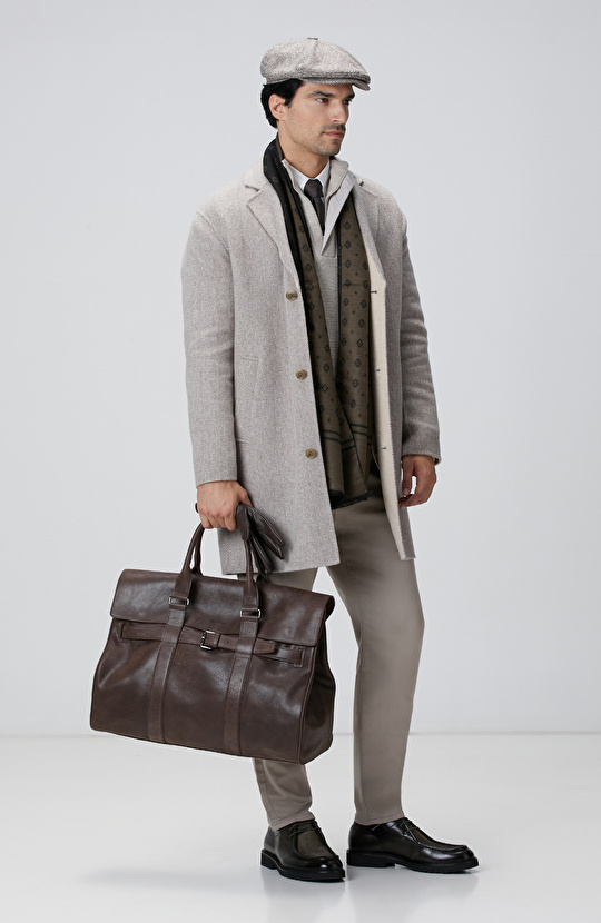 Bej Melanj Yün Karışımlı Dikişsiz Handmade Palto