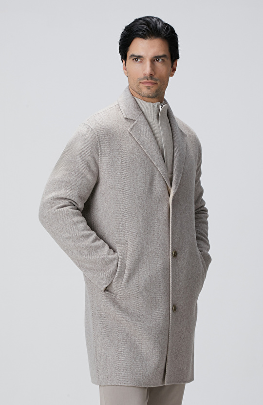 Bej Melanj Yün Karışımlı Dikişsiz Handmade Palto