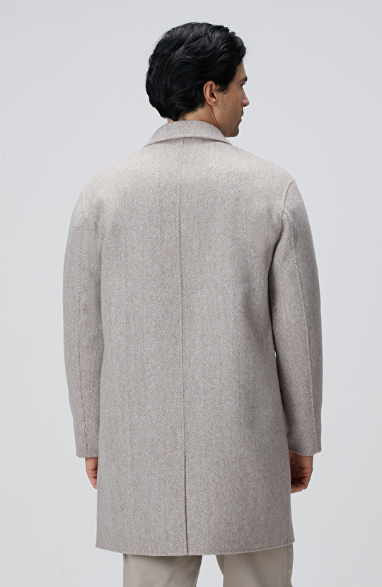Bej Melanj Yün Karışımlı Dikişsiz Handmade Palto