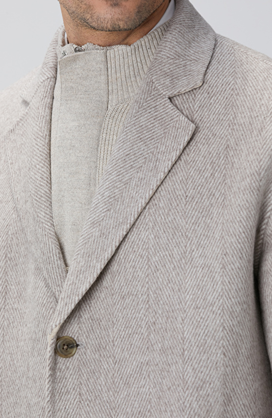 Bej Melanj Yün Karışımlı Dikişsiz Handmade Palto