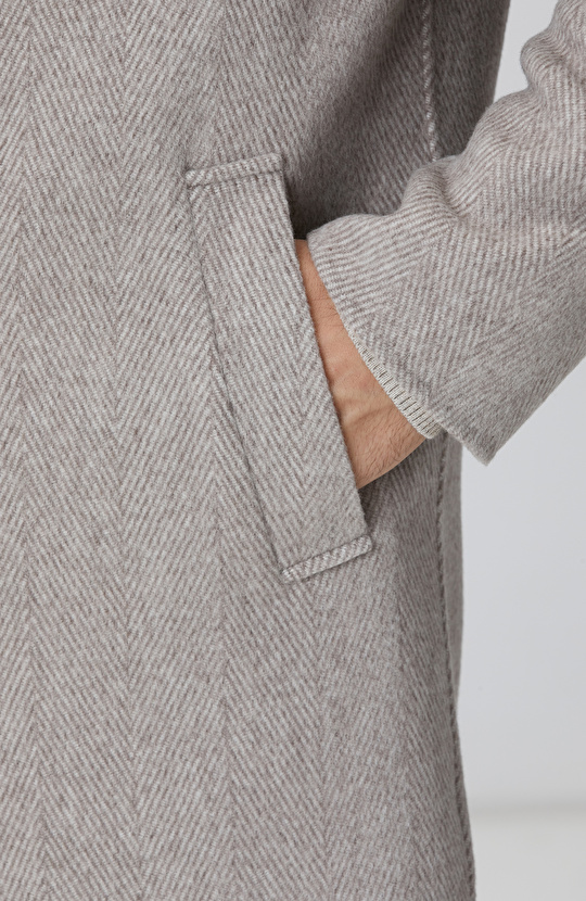 Bej Melanj Yün Karışımlı Dikişsiz Handmade Palto