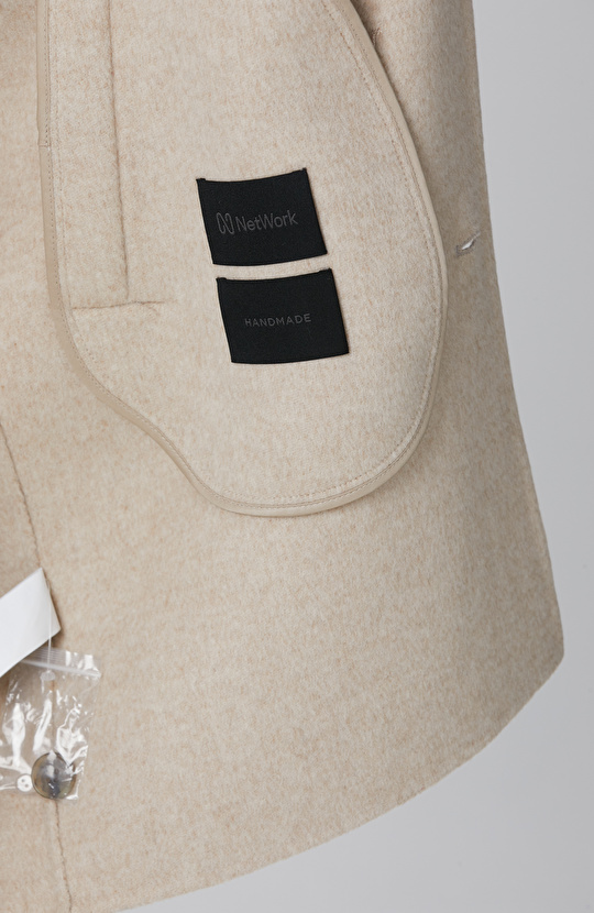 Bej Melanj Yün Karışımlı Dikişsiz Handmade Palto