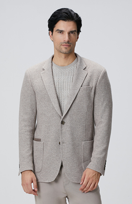 Bej Melanj Yün Karışımlı Ceket