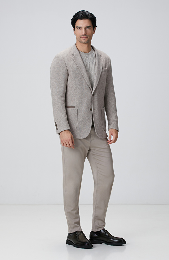 Bej Melanj Yün Karışımlı Ceket