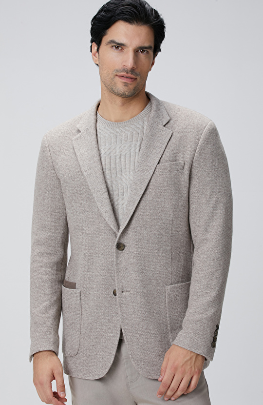 Bej Melanj Yün Karışımlı Ceket