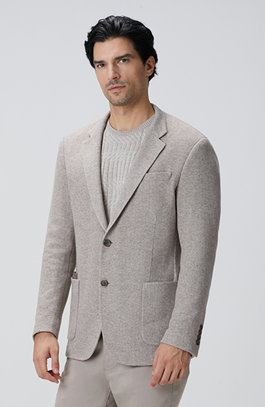 Bej Melanj Yün Karışımlı Ceket