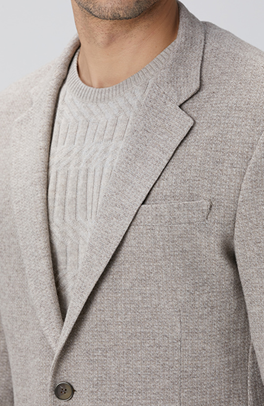 Bej Melanj Yün Karışımlı Ceket