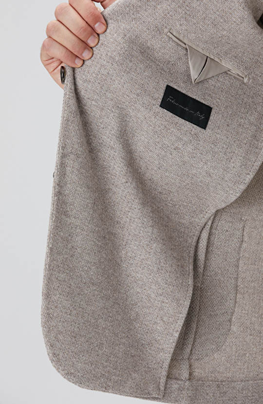 Bej Melanj Yün Karışımlı Ceket