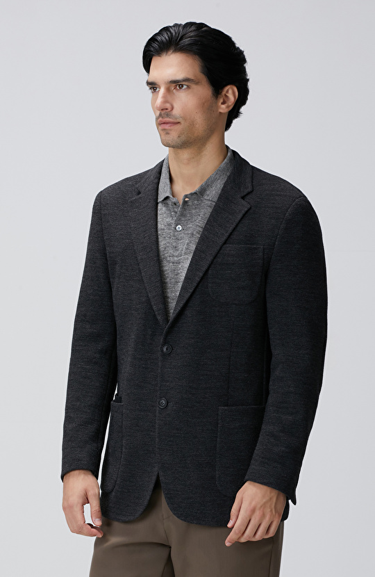 Antrasit Yün Karışımlı Örme Ceket