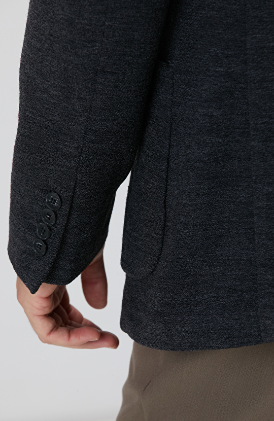 Antrasit Yün Karışımlı Örme Ceket