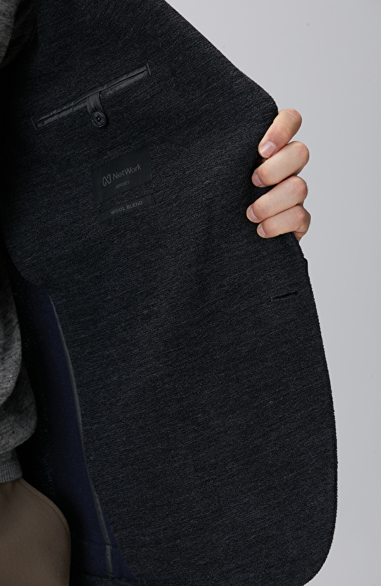 Antrasit Yün Karışımlı Örme Ceket