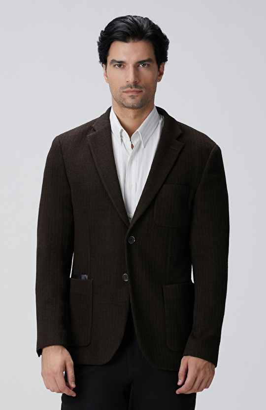 Kahverengi Yün Karışımlı Ceket