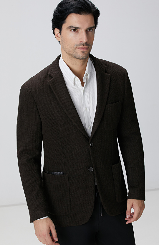 Kahverengi Yün Karışımlı Ceket