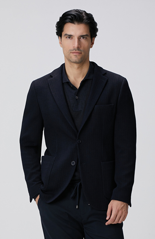 Lacivert Yün Karışımlı Örme Ceket