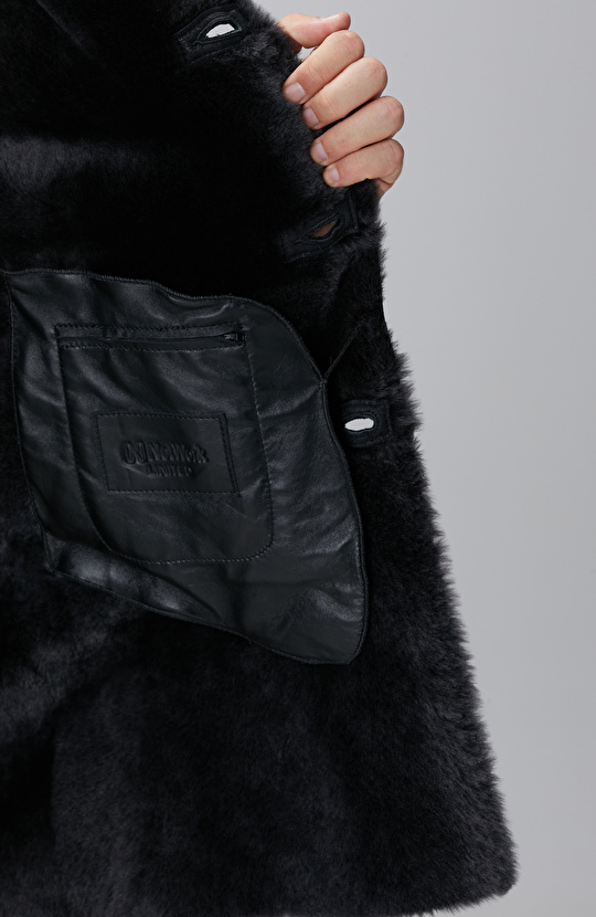 Limited Siyah Yakası Kürklü Deri Kaban