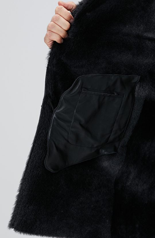 Limited Siyah Yakası Kürklü Deri Kaban