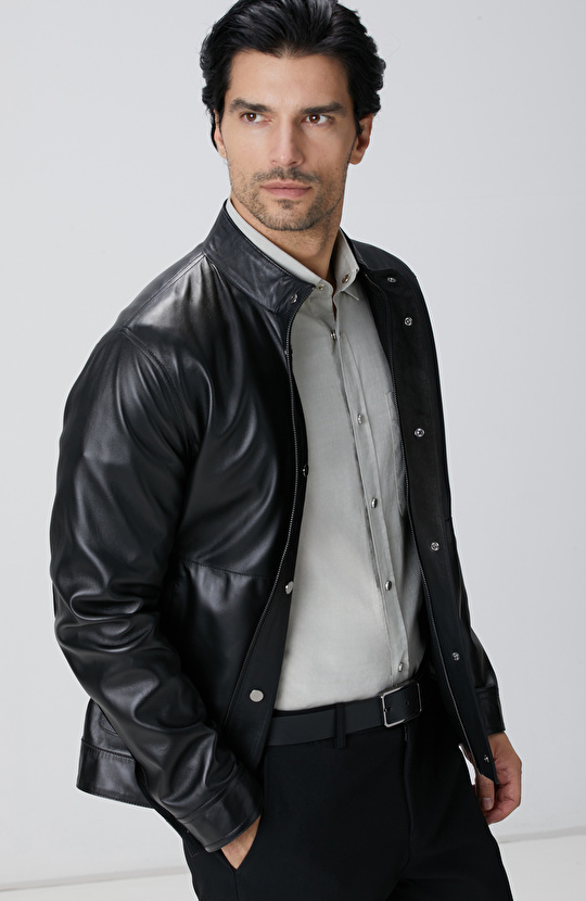 Siyah Çift Taraflı Deri Mont