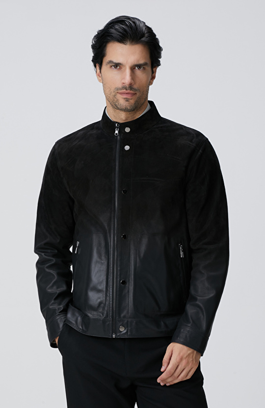 Siyah Çift Taraflı Deri Mont