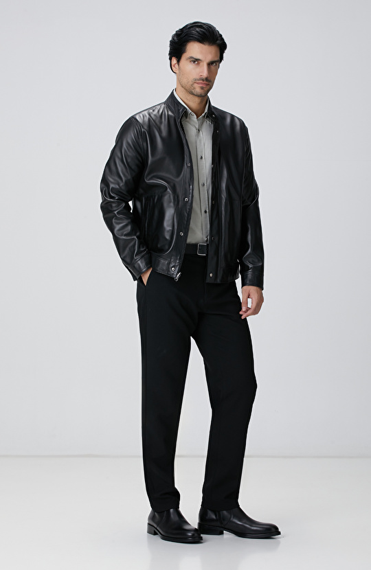 Siyah Çift Taraflı Deri Mont