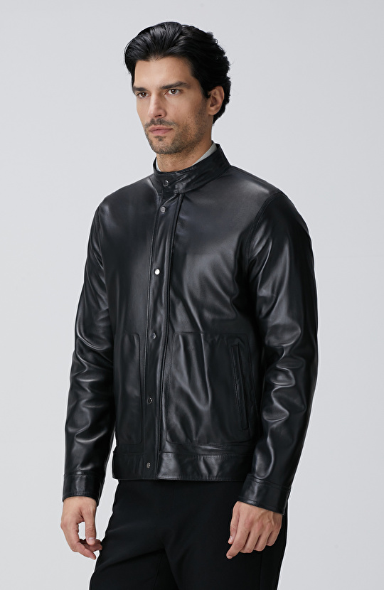 Siyah Çift Taraflı Deri Mont