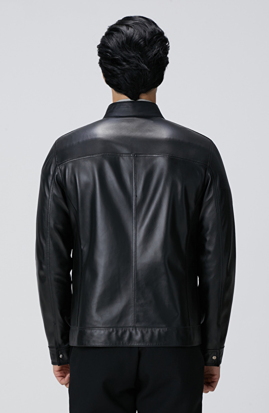 Siyah Çift Taraflı Deri Mont