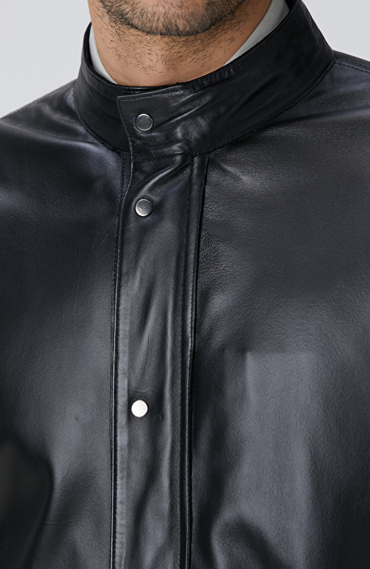 Siyah Çift Taraflı Deri Mont