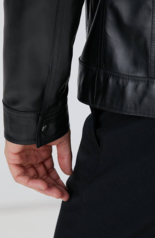 Siyah Çift Taraflı Deri Mont