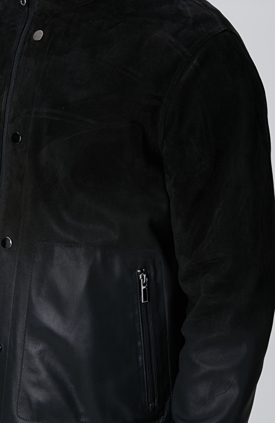 Siyah Çift Taraflı Deri Mont