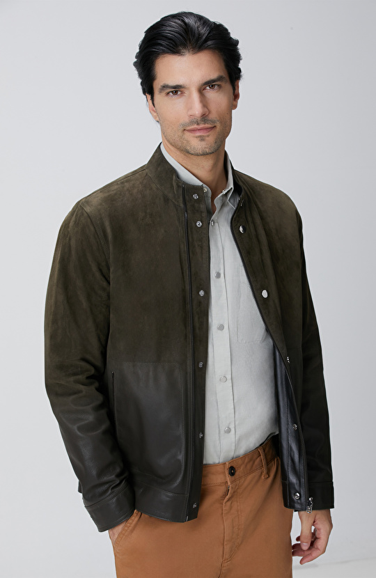 Haki Çift Taraflı Deri Mont