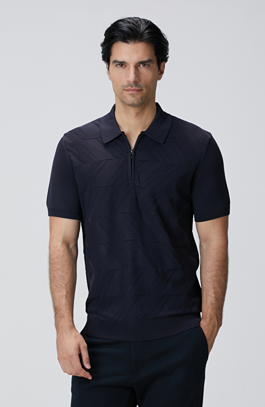 Lacivert Jakarlı Triko Kazak