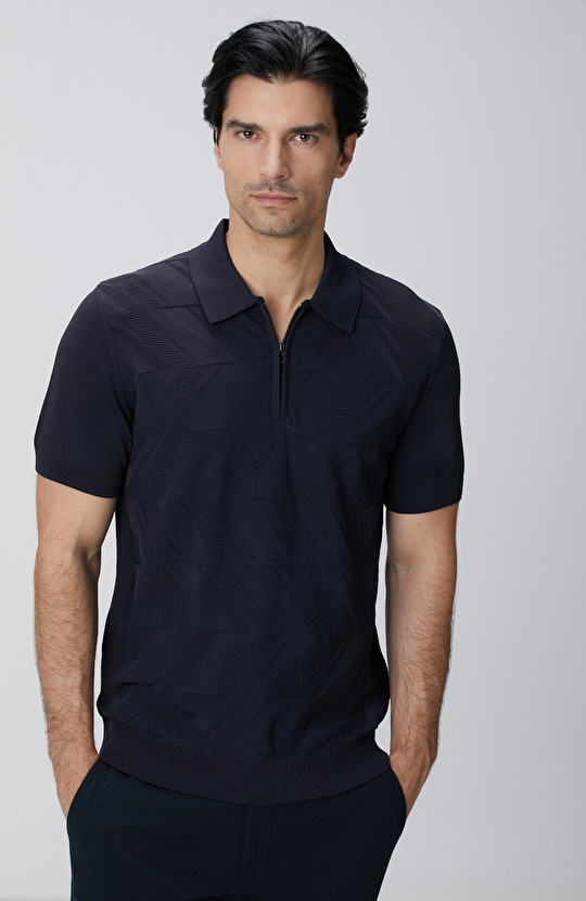 Lacivert Jakarlı Triko Kazak