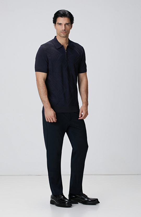 Lacivert Jakarlı Triko Kazak