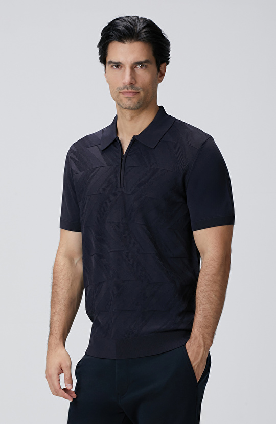 Lacivert Jakarlı Triko Kazak