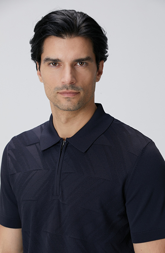 Lacivert Jakarlı Triko Kazak