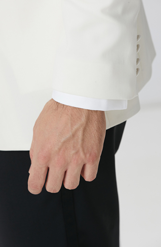 Kırık Beyaz Yün Smokin Ceket