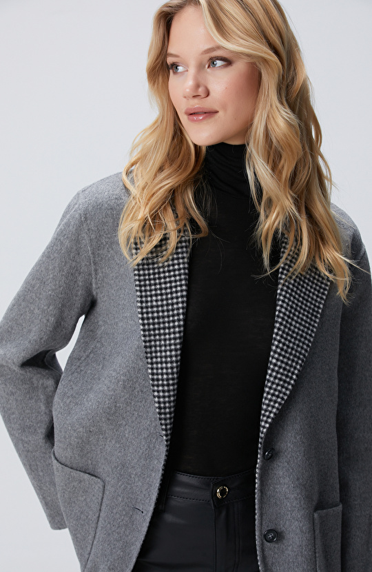 Limited Gri Melanj Yün Karışımlı Çift Taraflı Ceket