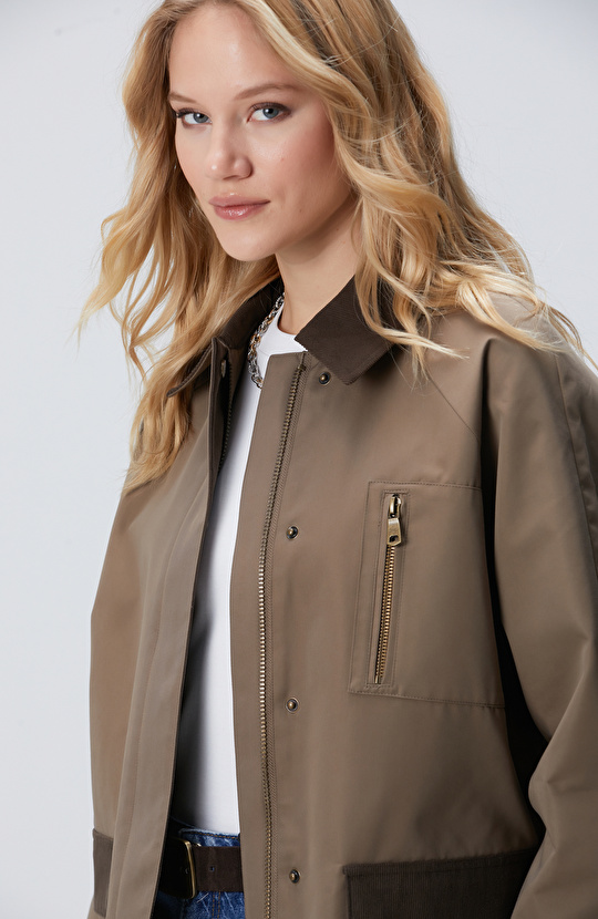 Haki Yaka Garnili Trençkot